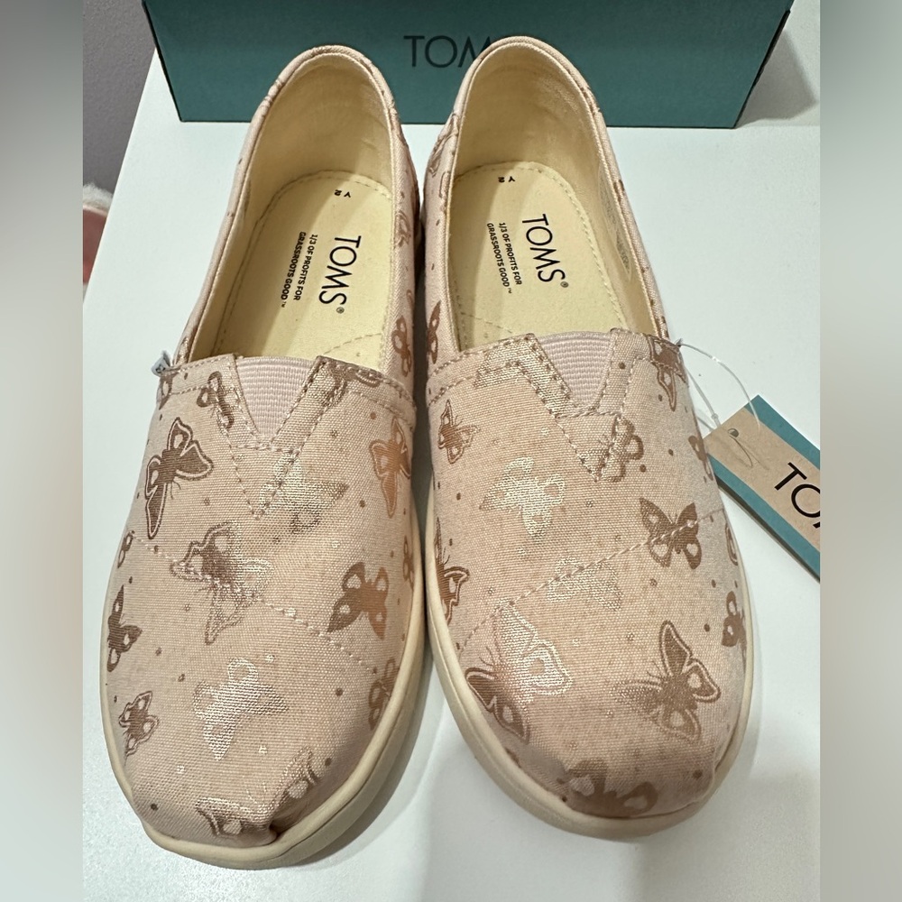 TOMS Kids Pink Foil Butterflies Print Canvas